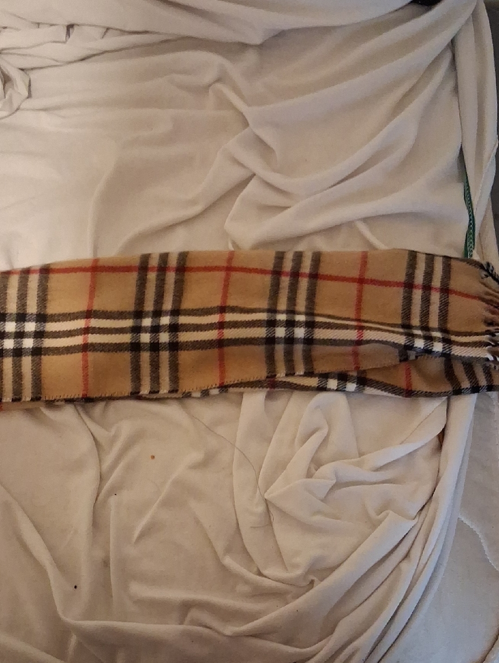 Vintage Cashmere Burberry Tan Plaid Scarf with Black and Red Stripes